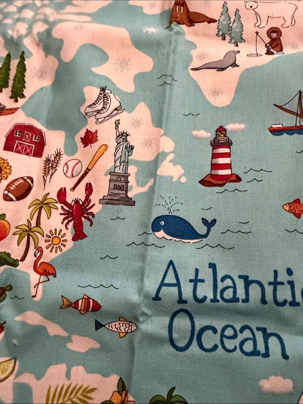Children's World Map  on material Light Aqua with Colorful Icons